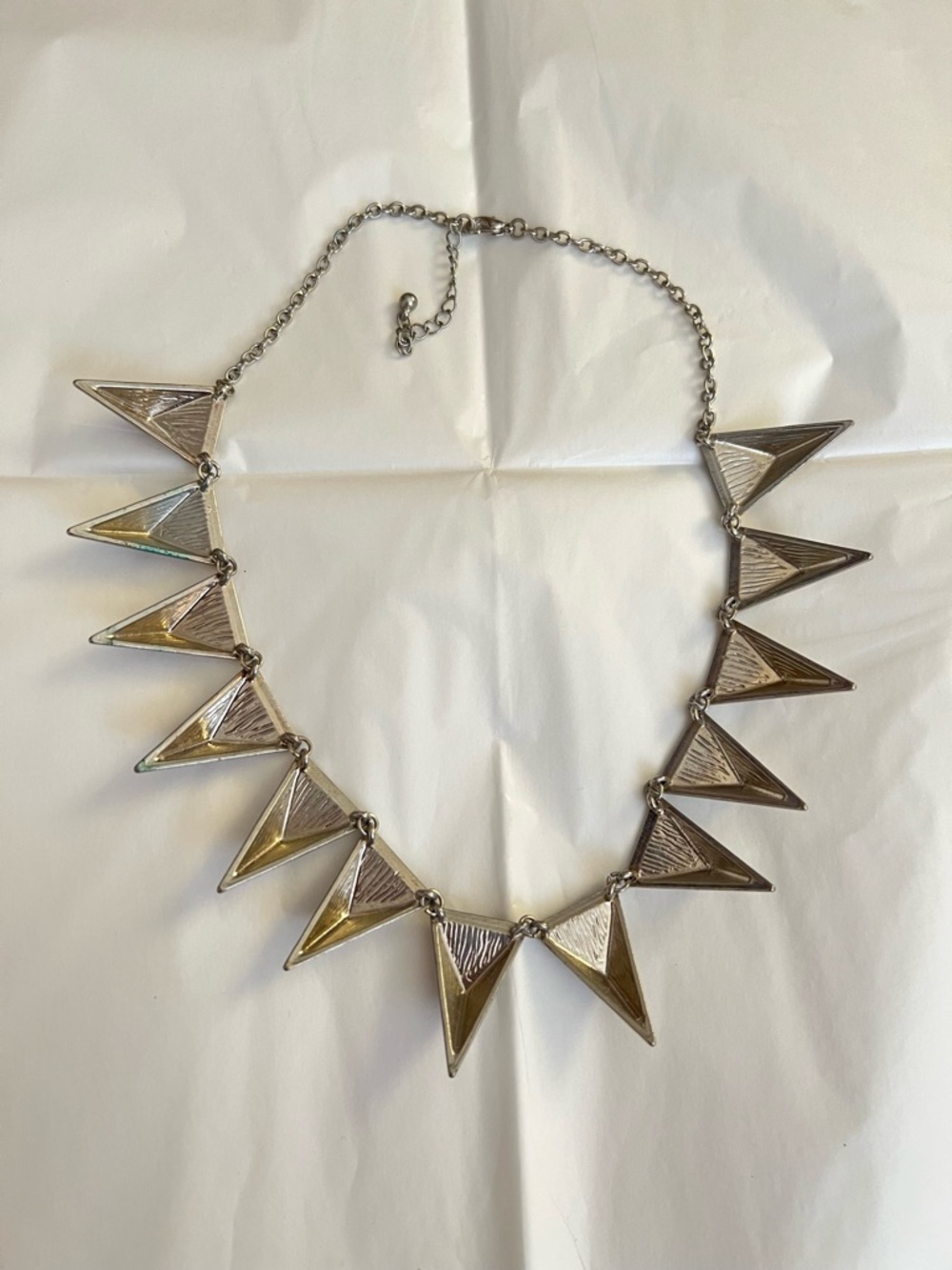Silver-Tone Pave Triangle Spike Statement Necklace - Picture 4 of 4